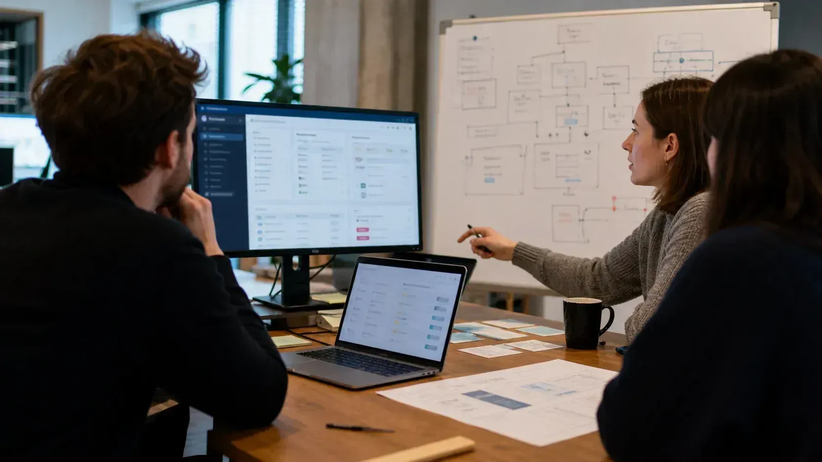 Product team working on architecture and paths of a SaaS application