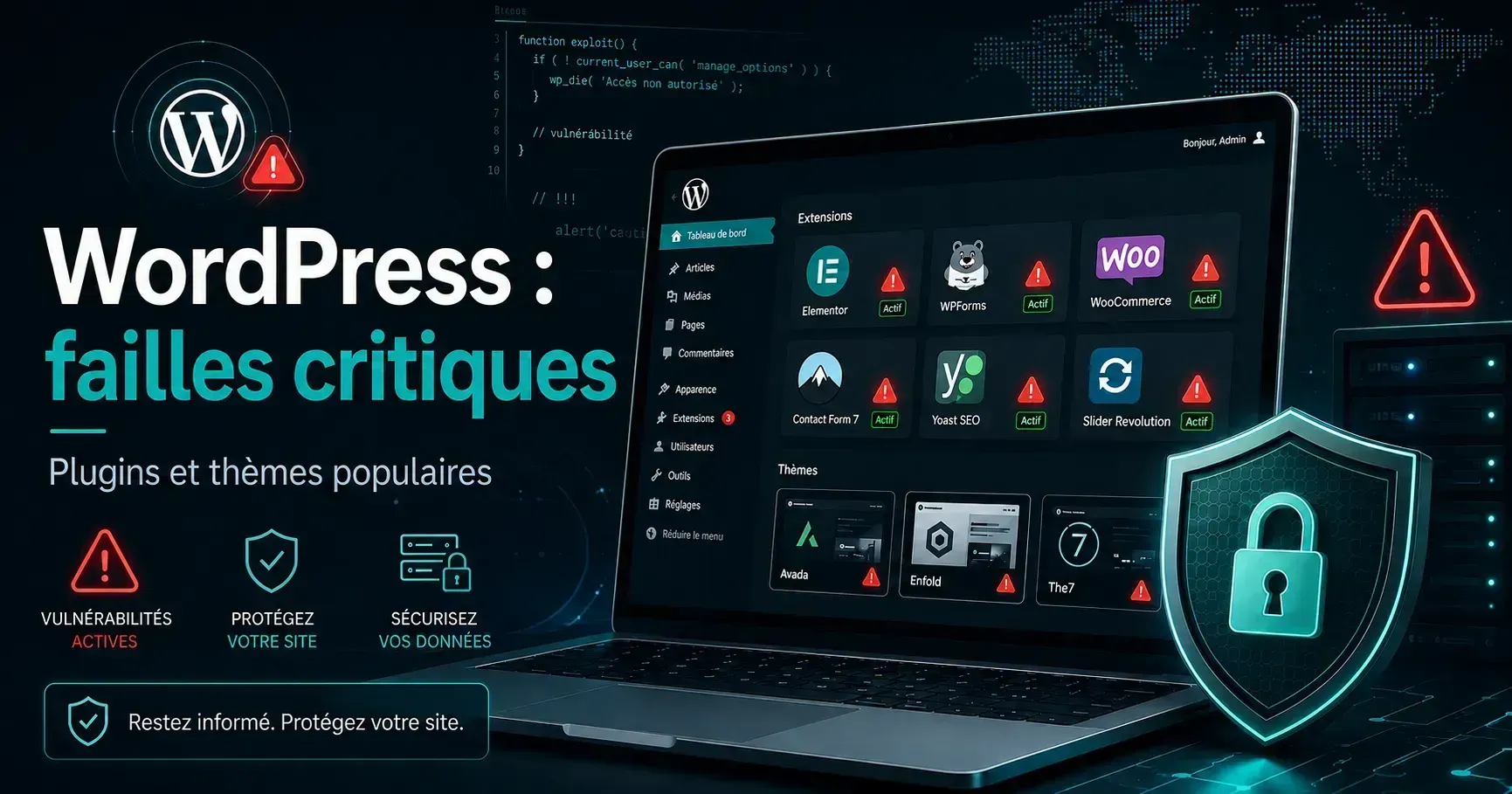 Alerte de sécurité sur des plugins et des thèmes WordPress