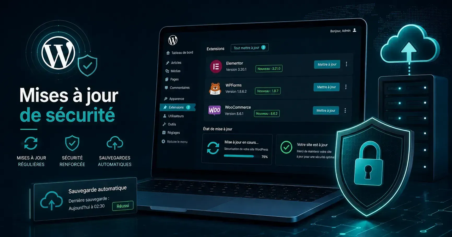 Security updates, backups and maintenance of a WordPress site