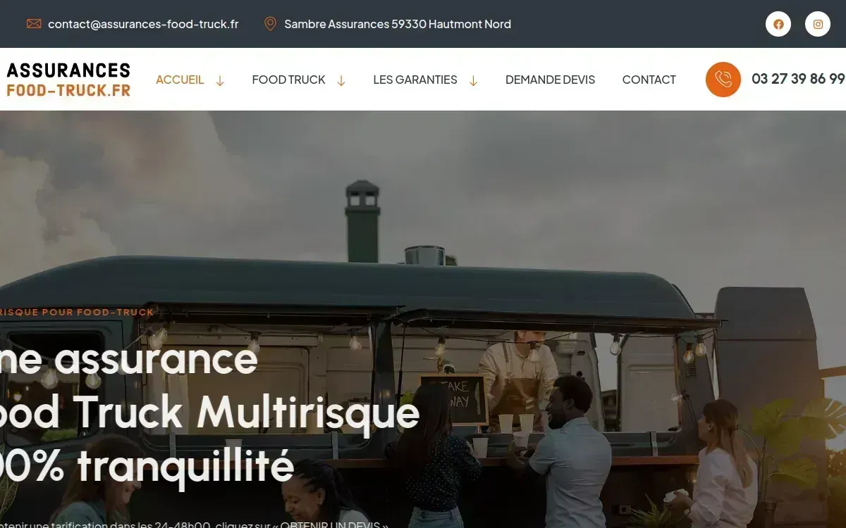 Aperçu actuel du site Assurances Food-Truck